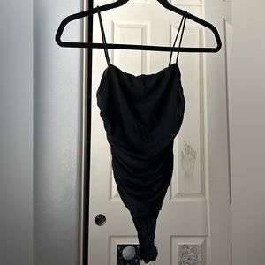 Black ruched Chalotte Russe small bodysuit top
